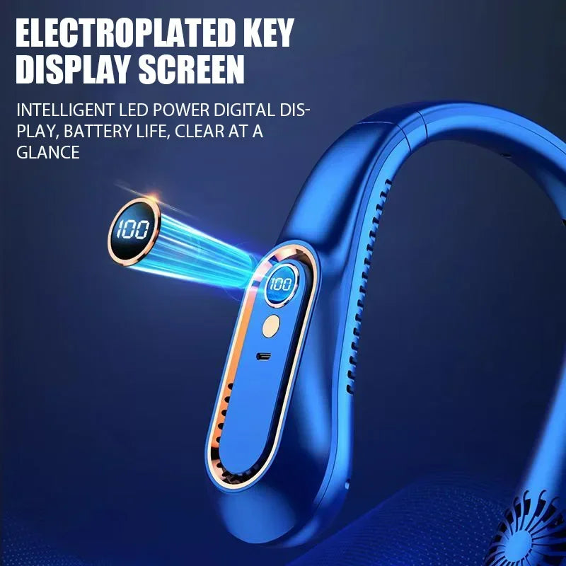 Hanging neck fan portable summer air cooler Menopause relieve hot flashes USB cooling fan with 5 speeds and digital displays - super technology and bladeless.