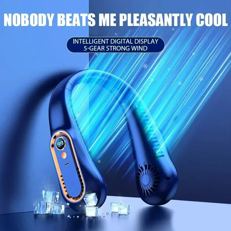 Hanging neck fan portable summer air cooler Menopause relieve hot flashes USB cooling fan with 5 speeds and digital displays - super technology and bladeless.