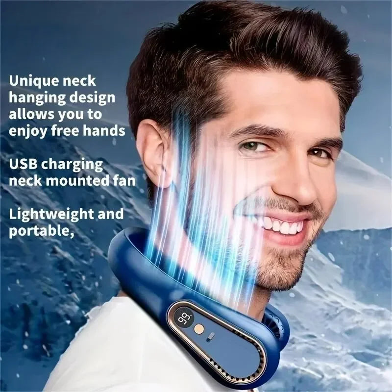 Hanging neck fan portable summer air cooler Menopause relieve hot flashes USB cooling fan with 5 speeds and digital displays - super technology and bladeless.