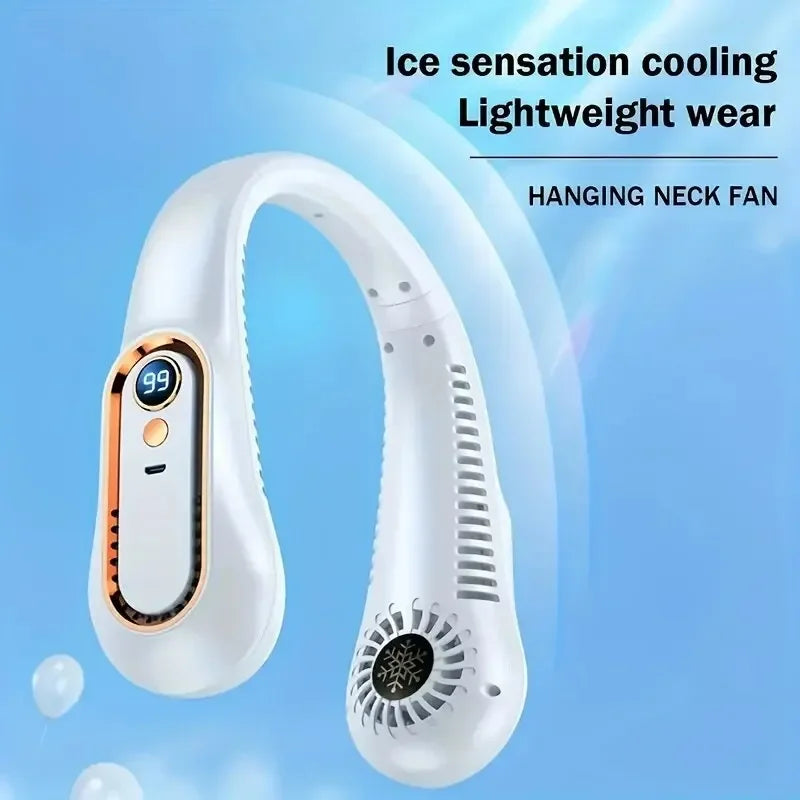 Hanging neck fan portable summer air cooler Menopause relieve hot flashes USB cooling fan with 5 speeds and digital displays - super technology and bladeless.