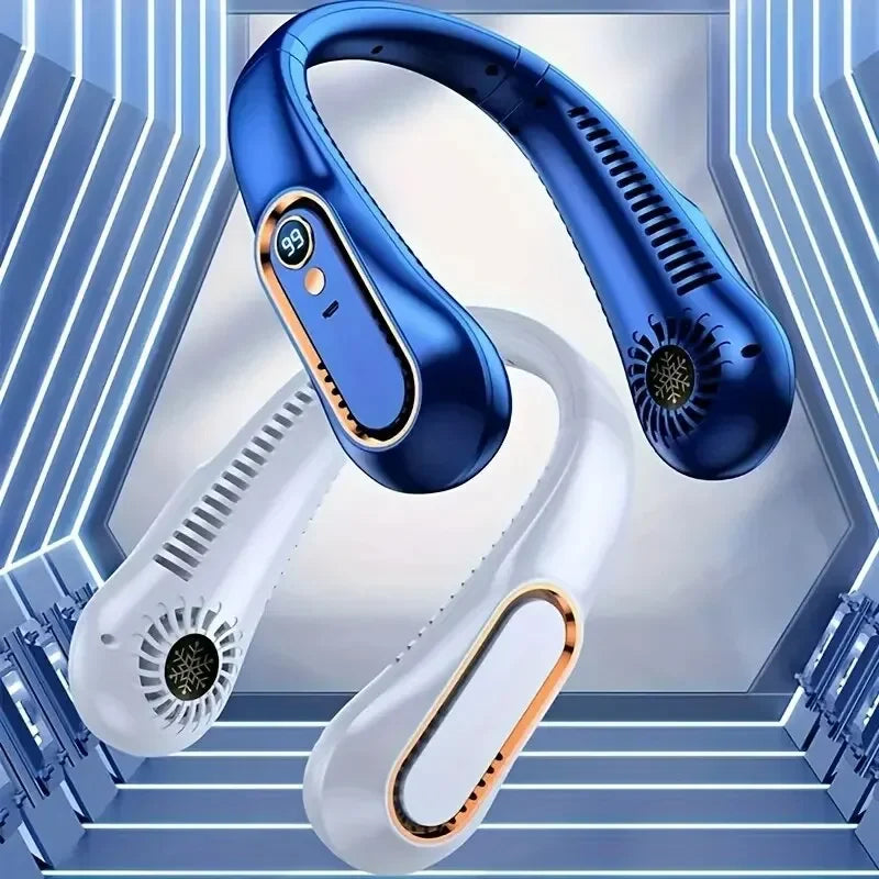 Hanging neck fan portable summer air cooler Menopause relieve hot flashes USB cooling fan with 5 speeds and digital displays - super technology and bladeless.